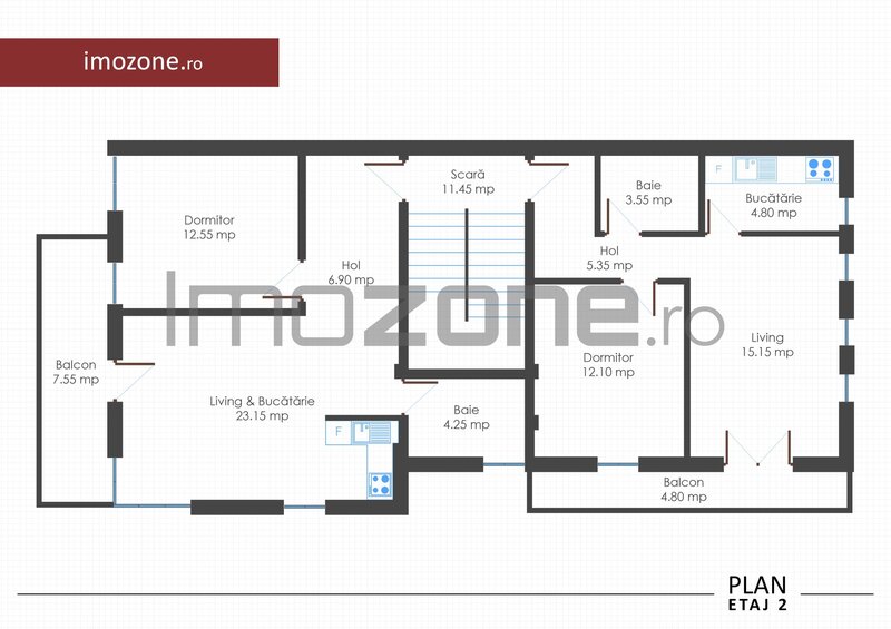Doua camere, apartament bloc nou, finisat la cheie, centrala termica individuala